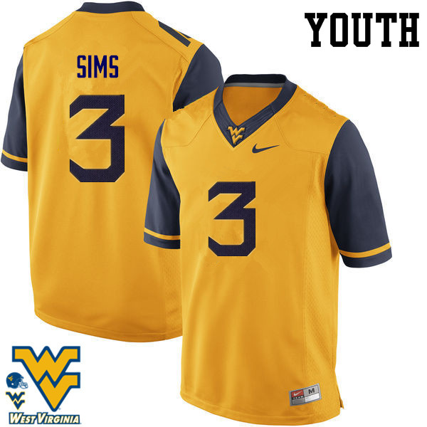 NCAA Youth Charles Sims West Virginia Mountaineers Gold #3 Nike Stitched Football College Authentic Jersey LR23R05CY